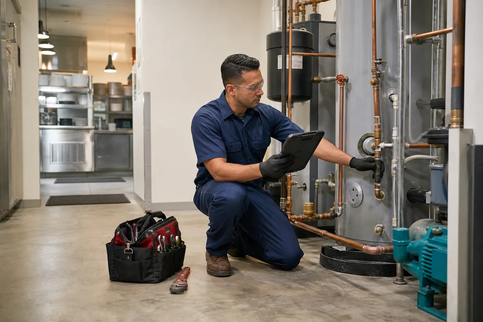 Professional plumber planning ongoing maintenance for a property