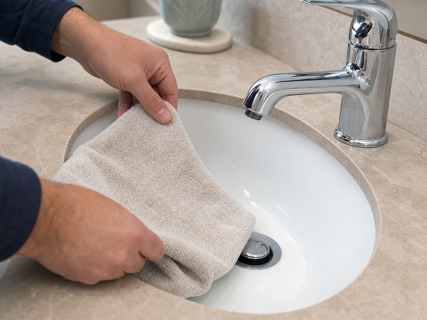 Homeowner preparing a faucet aerator cleaning
