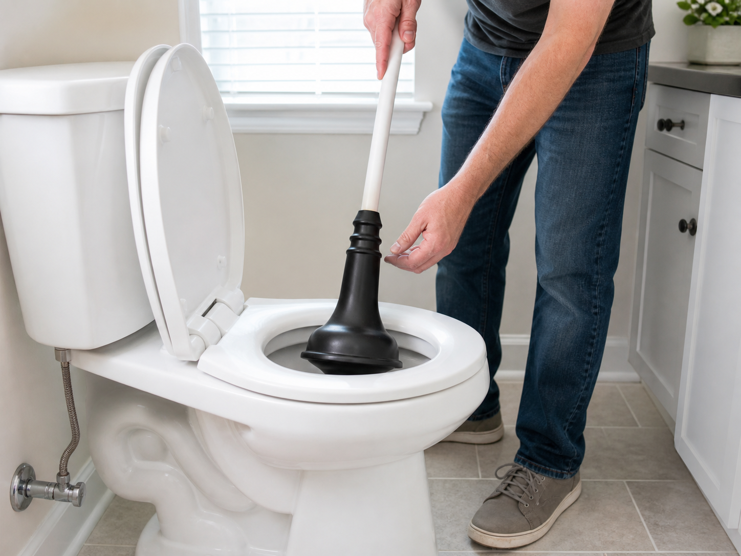 Use a flanged plunger for the toilet